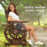 Outsunny - Wood Outdoor Patio Chair, Lounge Chair with Wagon Wheel Armrests, Slatted Wide Seat, Slanted Backrest, Carbonized