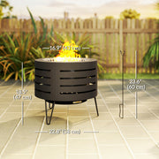 Outsunny - Round Fire Pit with Fire Poker, Portable Wood Burning Firepit with Ash Tray and Hairpin Legs, Outdoor Fireplace, Black