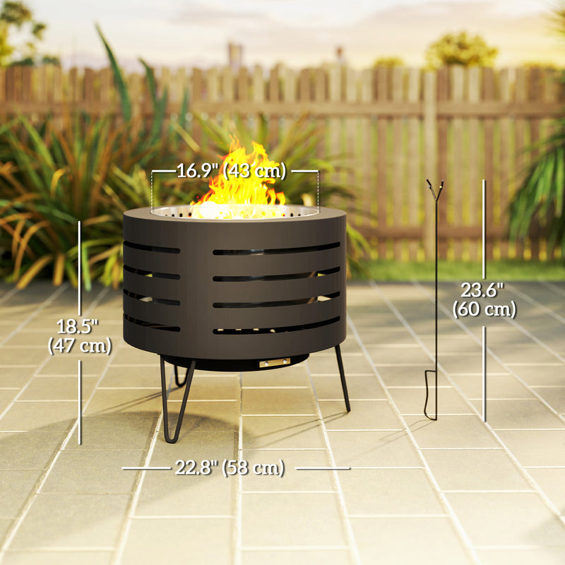 Outsunny - Round Fire Pit with Fire Poker, Portable Wood Burning Firepit with Ash Tray and Hairpin Legs, Outdoor Fireplace, Black