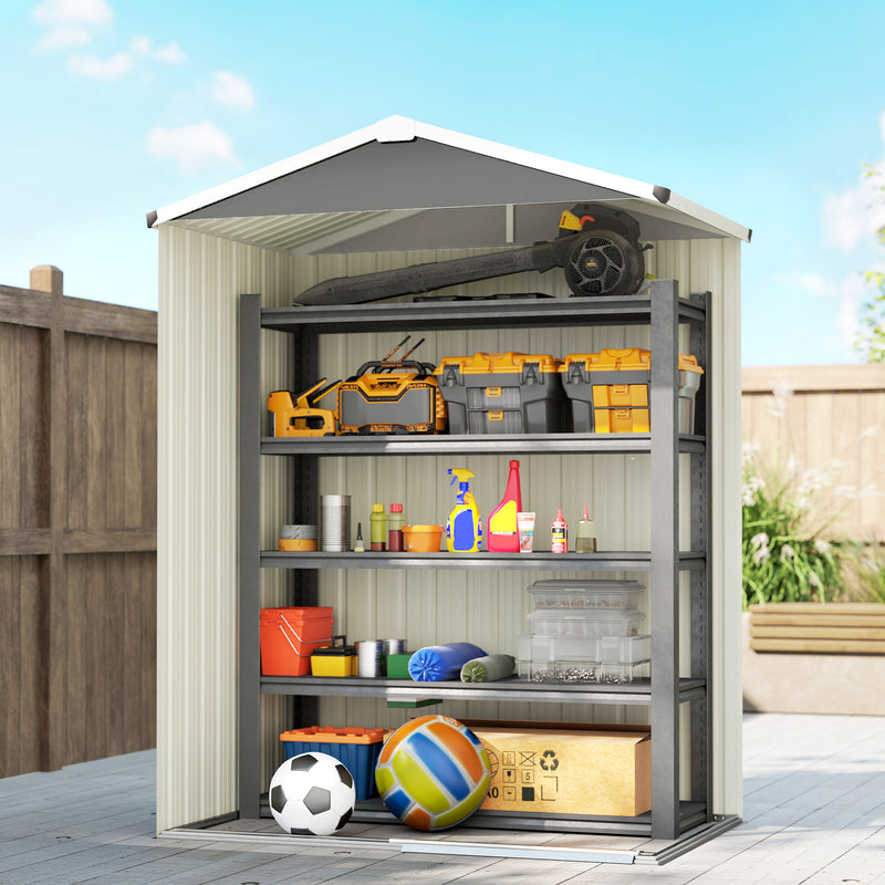 4.5 x 3ft Outdoor Storage Shed, Waterproof Metal Garden Shed with Lockable Door for Backyard, Patio, Lawn, Light Grey