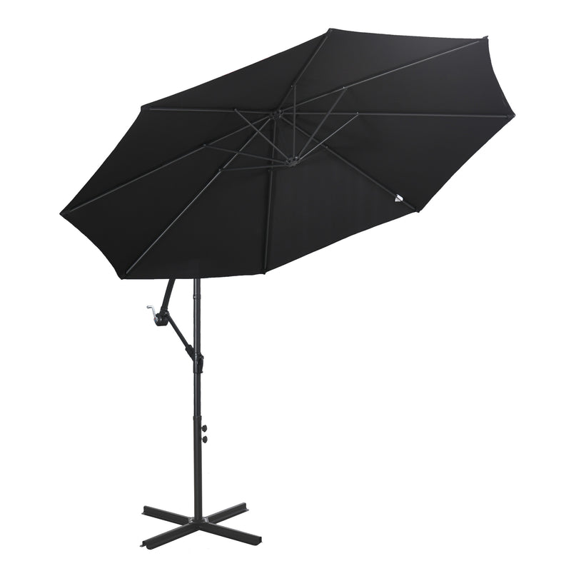 Outsunny - 9.7ft Offset Patio UmbrellaCantilever Parasol with Crank Handle, 8 Ribs and Cross Base for Outdoor, Sun Shade, Black