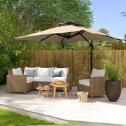 10ft Square Cantilever Patio Umbrella, 360° Rotating Overhanging Umbrella with Cross Base, Crank Handle, Khaki