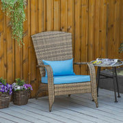 Outsunny - Patio Wicker Adirondack Chair, Outdoor PE Rattan Fire Pit Chair, Muskoka Chair w/ Soft Cushions, Tall Curved Backrest and Comfortable Armrests for Deck Garden, Blue