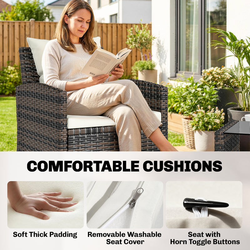 Outsunny - 4-Piece Outdoor Wicker Patio Furniture Conversation Set, Includes Loveseat, Chairs and 2-Tier Table with Cushions, Modern Rattan Sofa Set for Backyard, Beige