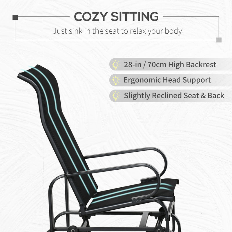 Outsunny - Patio Glider with Breathable Mesh Fabric, Outdoor Glider Chair, Garden Rocking Gliding Seat for Patio, Yard, Porch, Black