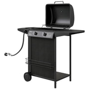 Outsunny - 2+1 Burner Propane Gas BBQ Grill, Portable Gas Barbecue Grill with Side Burner, Thermometer, Lid, Side Table, Shelf, Spice Rack, Wheels, Grease Cup for Garden, Black