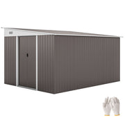 11' x 9' Steel Garden Storage Shed, Outdoor Metal Tool House with Double Sliding Doors & 2 Air Vents, Grey