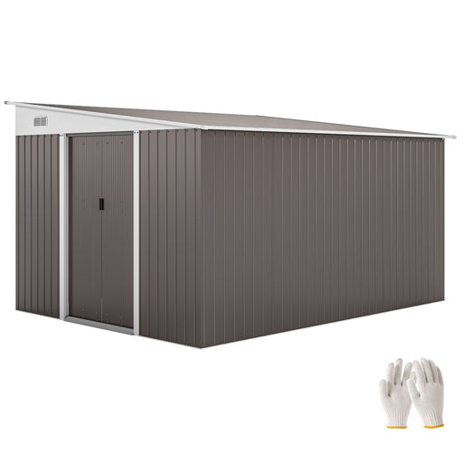 11' x 9' Steel Garden Storage Shed, Outdoor Metal Tool House with Double Sliding Doors & 2 Air Vents, Grey