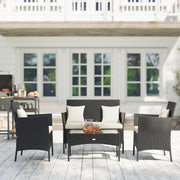 Outsunny - 4-Piece Rattan Outdoor Furniture Set Patio Furniture Set with Coffee Table 22.8" W x 21.7" D x 33.5" H Black & Cream