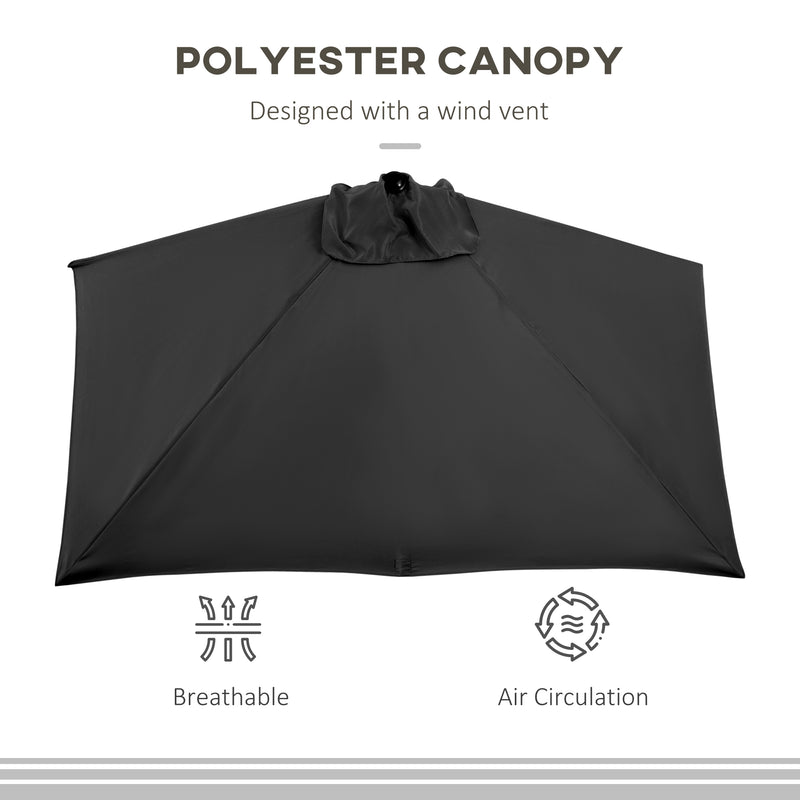 Outsunny - 8ft Half Round Umbrella Outdoor Balcony Parasol Patio Garden Outdoor Window Sun Shade w/ 5 Ribs, Black — 84D-074V00BK