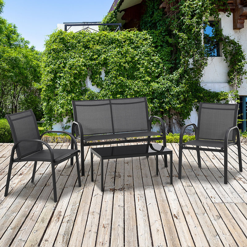 Outsunny - 4-Piece Patio Furniture Set Garden Conversation Set with Loveseat, Single Chairs and Coffee Table for Backyard Poolside Balcony