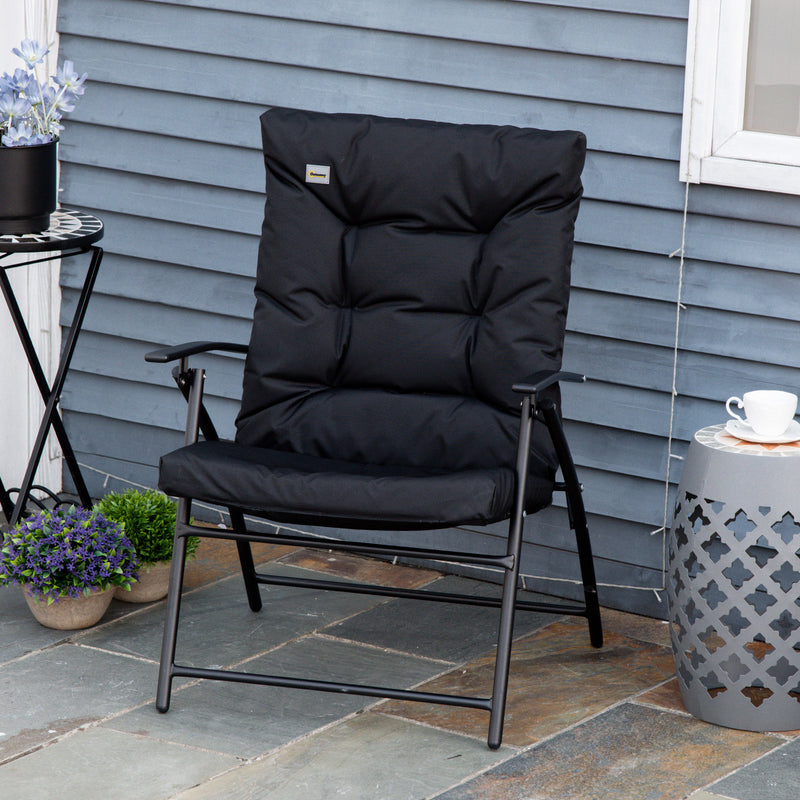 Outsunny - Foldable Lounge Chair, Fabric Upholstered Recliner, Outdoor Lounger with Armrest, Metal Frame for Backyard, Black