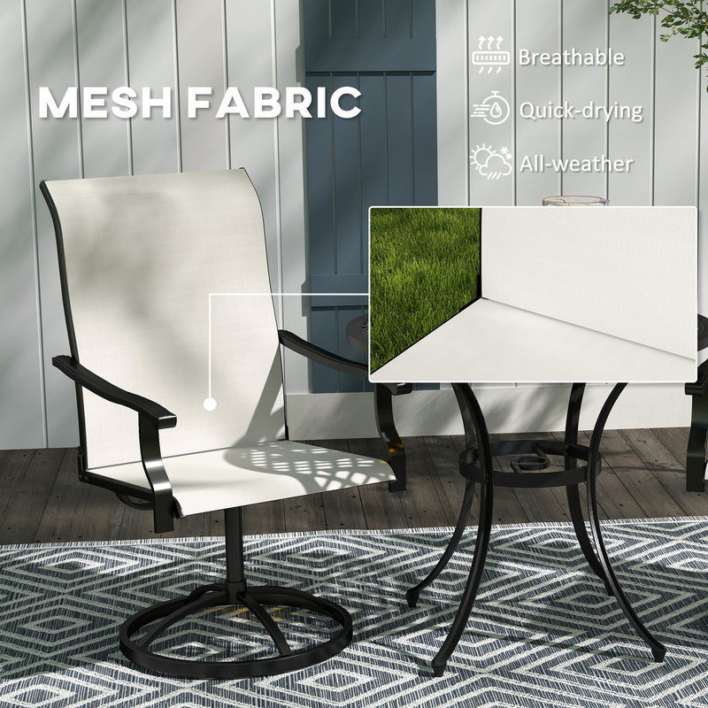 Outsunny - Outdoor Swivel Dining Chairs Set of 2, High Back Swivel Chairs with All Weather Mesh for Deck, Backyard, Poolside, White