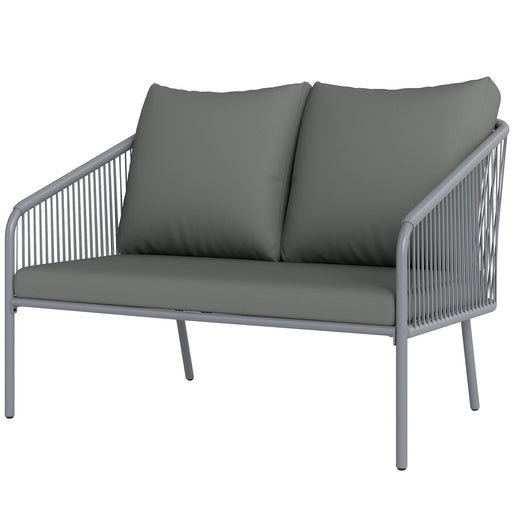 Outsunny - Garden Sofa with Cushions, 2-Seater Outdoor Balcony Rattan Sofa, 112 x 72 x 76 cm, Grey