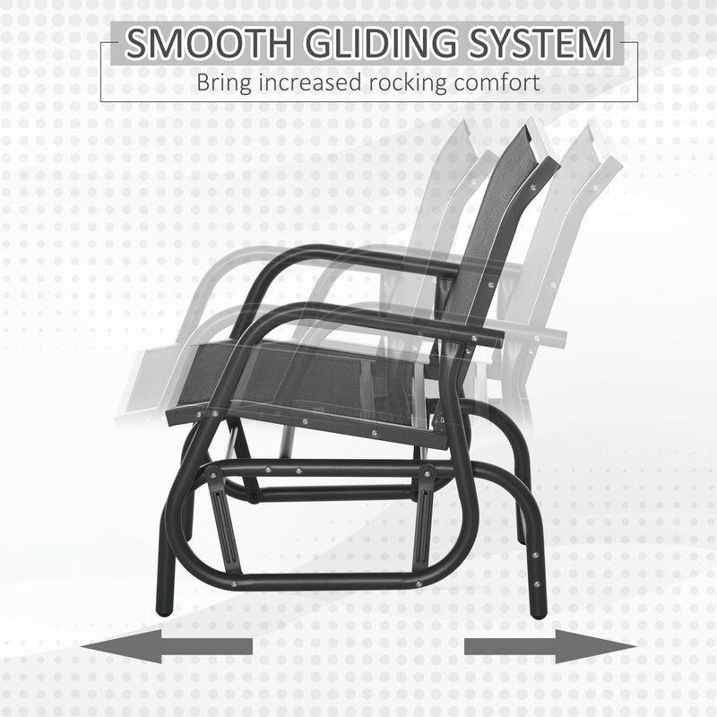 Outsunny - Patio Glider Set of 2 Outdoor Glider Chair with Breathable Mesh Seat & Backrest, Armrests and Metal Frame, Black