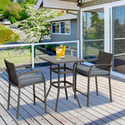 Outsunny - 3 Pieces Patio Bar Set Wicker Garden Bistro Set Outdoor Furniture PE Rattan Table and Stools with Seat Cushion, Grey