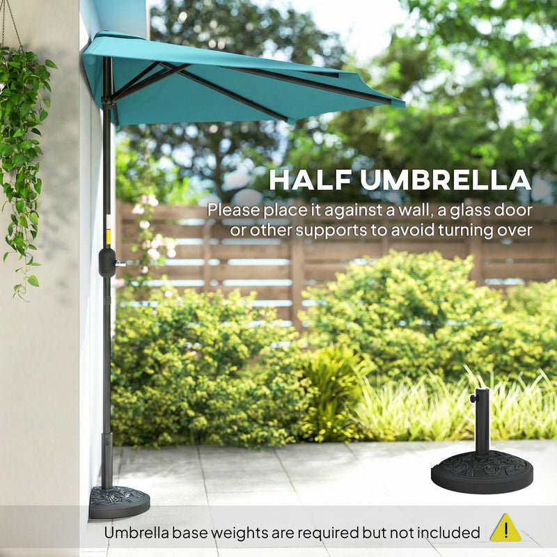 Outsunny - 9.8ft Half Umbrella Semi Round Patio Parasol with Crank Handle, Top Vent for Garden, Balcony - NO BASE INCLUDED, Light Blue — 84D-008V00LB