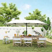 15' Outdoor Patio Umbrella with Twin Canopy Sunshade Steel Table Umbrella with Lift Crank Beige