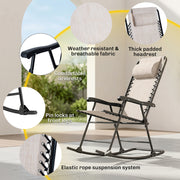 Outsunny - 3pc Patio Rocking Chair Set, Folding Outdoor Rocking Chairs and Table Bistro Set w/ Breathable Mesh Seat & Backrest, Headrest for Park, Backyard, Garden, Cream White