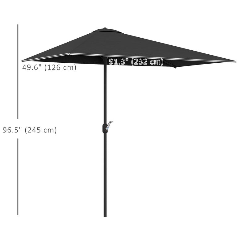 Outsunny - 8ft Half Round Umbrella Outdoor Balcony Parasol Patio Garden Outdoor Window Sun Shade w/ 5 Ribs, Black — 84D-074V00BK