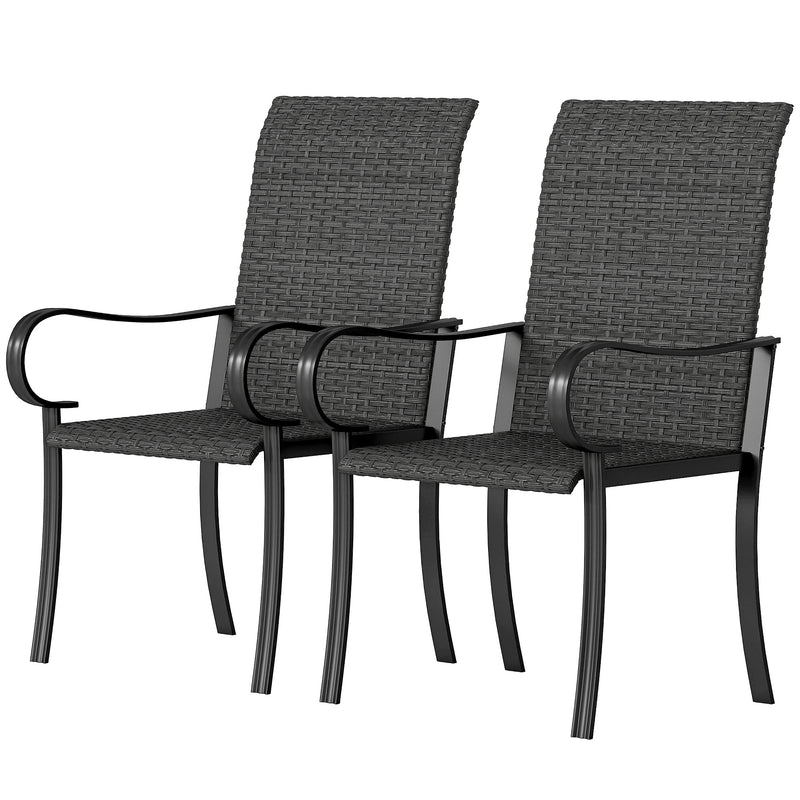 Outsunny - 2 Piece PE Rattan Patio Dining Chairs with Steel Frame, for Garden, Backyard, Pool Side, Porch, Black