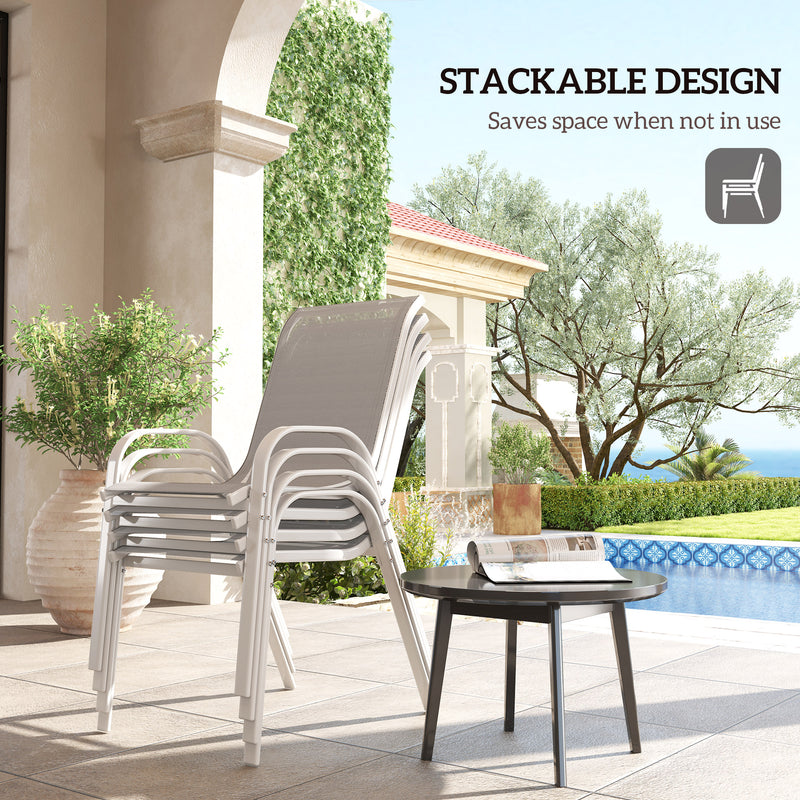 Outsunny - Set of 4 Outdoor Dining Chairs, Stackable Lawn Chairs with High Back, Breathable Mesh Seat for Garden Porch, White