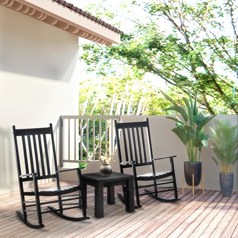 Outsunny - Wooden Porch Rocking Chair Outdoor Patio Rocker Garden Single Leisure Reclining Seat Armchair Black