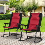 Outsunny - Folding Rocking Chair Set of 2 Padded Rockers with Armrest, Red & Black