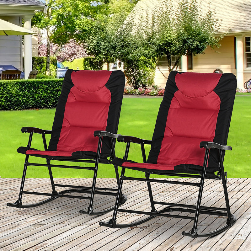 Outsunny - Folding Rocking Chair Set of 2 Padded Rockers with Armrest, Red & Black
