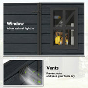 Outdoor Storage Shed with Lockable Door, Garden Shed with Vents and Windows for Backyard, Dark Grey