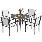 Outsunny - 5 Piece Outdoor Dining Set with Round Table and 4 Stackable Chairs, for Backyard, Lawn, Deck, Balcony, Pool Side