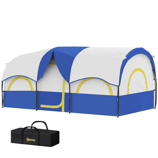 Outsunny - 4 Person Camping Tent, 3 Room Cabin Tent, 3000mm Waterproof and UPF30+ with Sewn in Groundsheet and Carry Bag, Blue