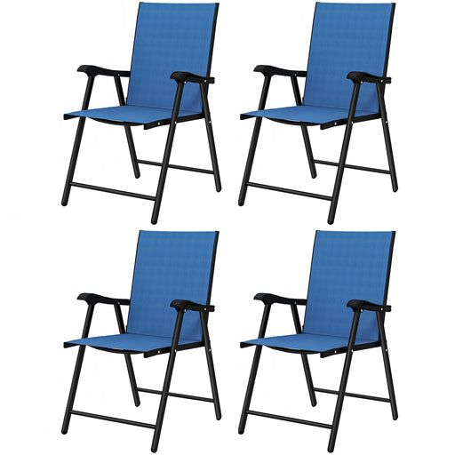 Outsunny - Folding Patio Chairs Set of 4, High Back Outdoor Dining Chairs with Breathable Mesh Seat for Lawn, Deck, Blue