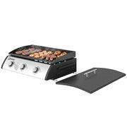 Outsunny - Propane Gas Grill with 3 Main Burners, 8530 BTU Outdoor BBQ Grill Cart with Non-Stick Griddle and Lid, Black