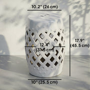 Outsunny - 12.4" x 17.9" Ceramic Garden Stool with Woven Lattice Design, Indoor & Outdoor Decorative Accent Stool, White
