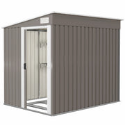 5'x7' Lean to Galvanized Metal Shed with Foundation, Garden Tool Storage House w/ Sliding Door and 2 Vents, Light Grey