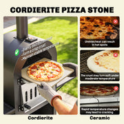 Outsunny - Outdoor Wood Fired Pizza Oven with Side Shelves and Open Cabinet, Pizza Maker on Wheels with Thermometer, Stone, Peel