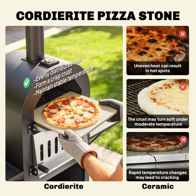 Outsunny - Outdoor Wood Fired Pizza Oven with Side Shelves and Open Cabinet, Pizza Maker on Wheels with Thermometer, Stone, Peel