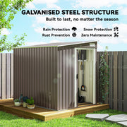 5'x7' Lean to Galvanized Metal Shed with Foundation, Garden Tool Storage House w/ Sliding Door and 2 Vents, Light Grey