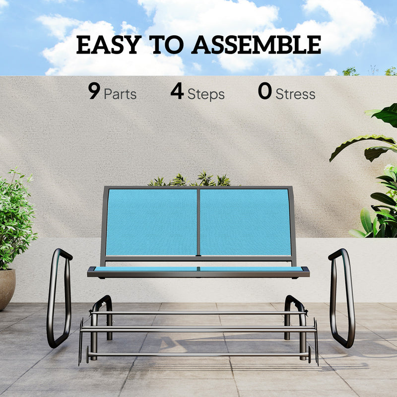 Outsunny - Outdoor Glider Bench, 2 Person Patio Glider Chair, Gliding Outdoor Garden Loveseat Swing Bench with Breathable Mesh Fabric, Steel Frame for Backyard, Porch, Blue