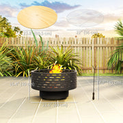 Outsunny - 3-in-1 Fire Pit Φ23.8" x 15.4" Outdoor Fire Bowl with Grill Grate, Wood-Effect Fire Basket