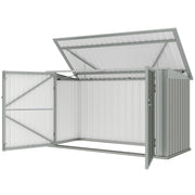 7.6 x 3.4ft Outdoor Storage Shed, 3 Garbage Bin Shed Organizer with Lockable Double Doors, Openable Lid, Silver Grey