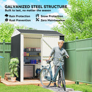 7' x 6' Tall Outdoor Storage Shed, Waterproof Metal Garden Shed with Gloves, Lockable Door, Dark Grey