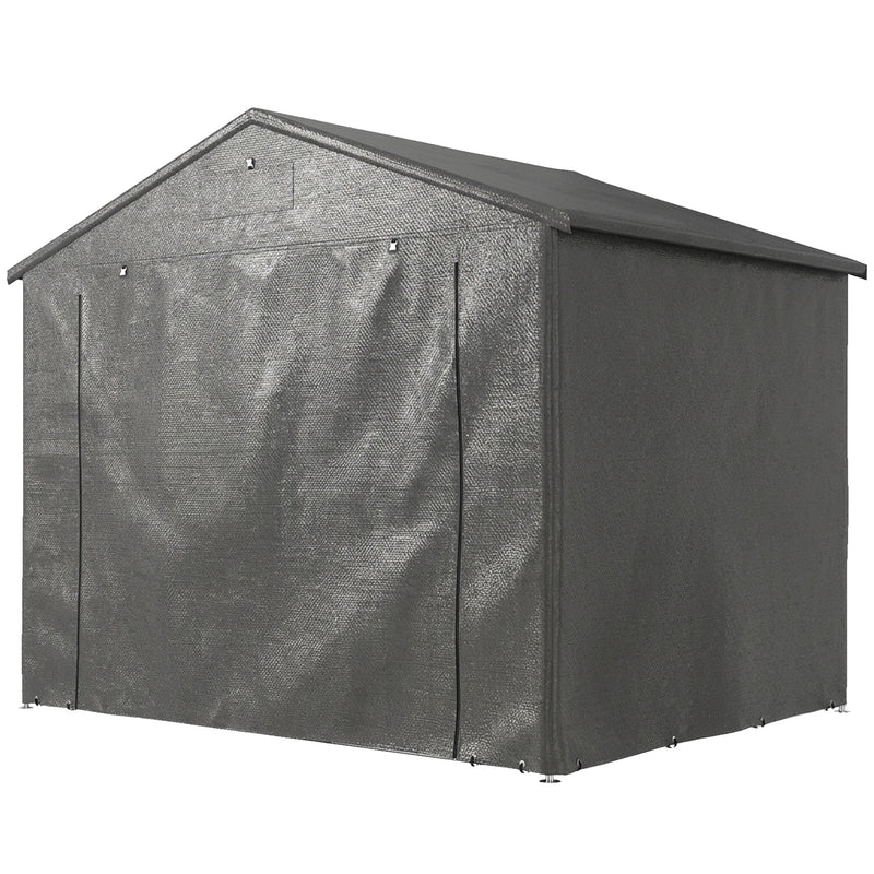 8' x 6' Portable Shed, Waterproof Bike Tent with Roll-up Zipper Door, Vent and Galvanised Metal Frame, Dark Grey