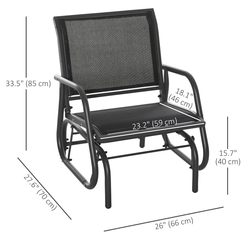 Outsunny - Patio Glider Outdoor Glider Chair with Breathable Mesh Seat & Backrest, Armrests and Metal Frame, Black