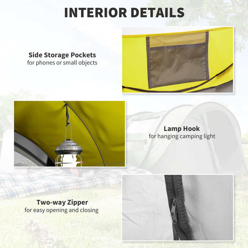 Outsunny - 4 Person Camping Tent, Easy Pop Up Tent with Doors, Windows and Carry Bag, Automatic Setup Tent for Hiking, Yellow