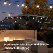 9.5' Offset Patio Umbrella Garden Parasol with Solar LED Lights and Weights, Dark Grey