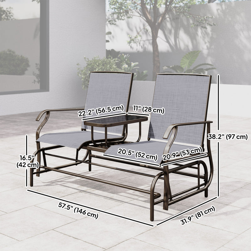 Outsunny - Patio Glider Rocking Chair 2 Person Outdoor Loveseat Rocker Garden Furniture Bench, Grey