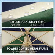 7.4 ft Patio Umbrella with Wood-Effect Frame, Colour-Blocked UPF 30+ Outdoor Market Table Umbrella Parasol, Dark Green