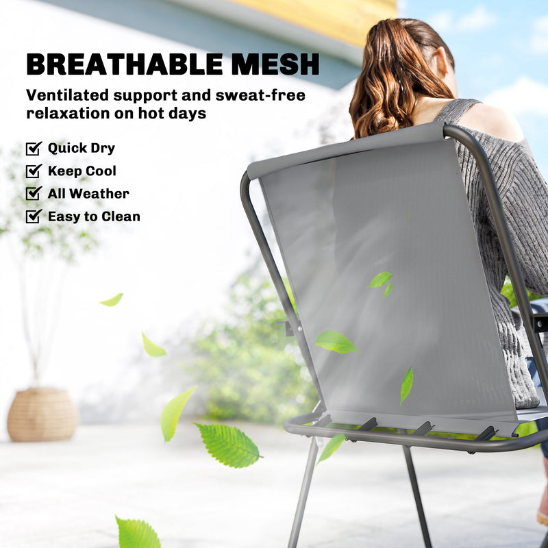 Outsunny - 8 Piece Patio Table and Chairs Set with Folding Chairs, Tempered Glass Tabletop and Umbrella for Garden, Grey